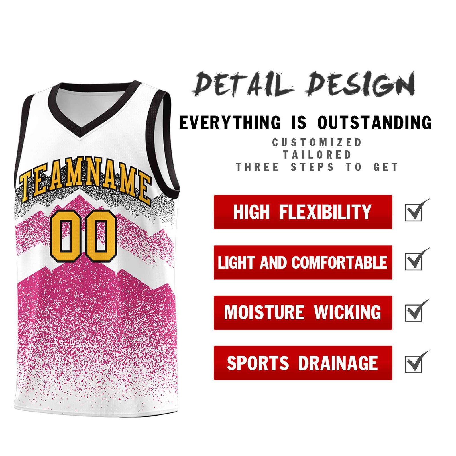 Personalized Youth Basketball Jerseys   White Rose Red Gradient Mountain Design Uniforms