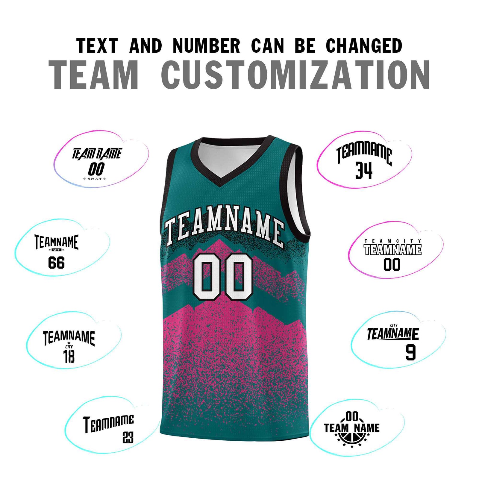 Custom Youth Basketball Jerseys Midnight Green Pink Gradient Mountain Design Uniforms