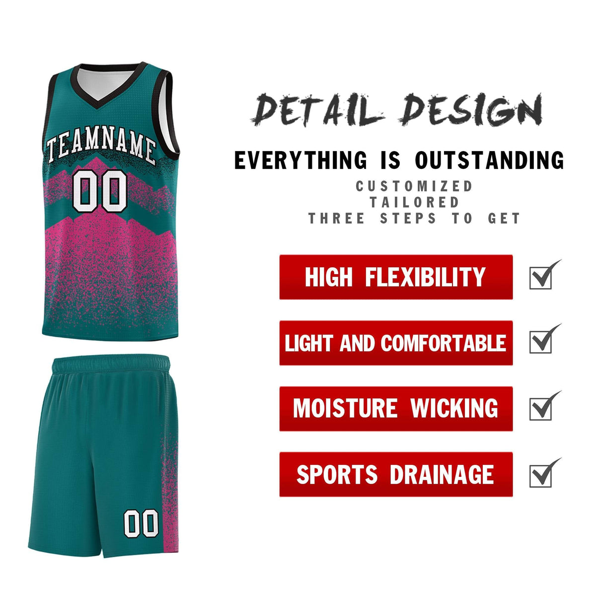 Custom Youth Basketball Jerseys Midnight Green Pink Gradient Mountain Design Uniforms