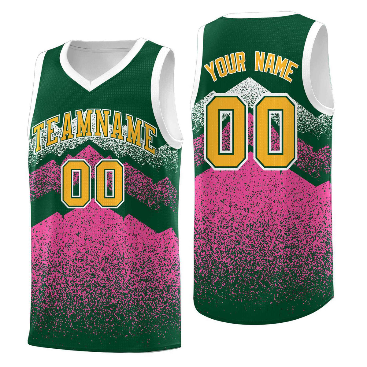 Custom Youth Basketball Jerseys Green Pink Gradient Mountain Design Uniforms