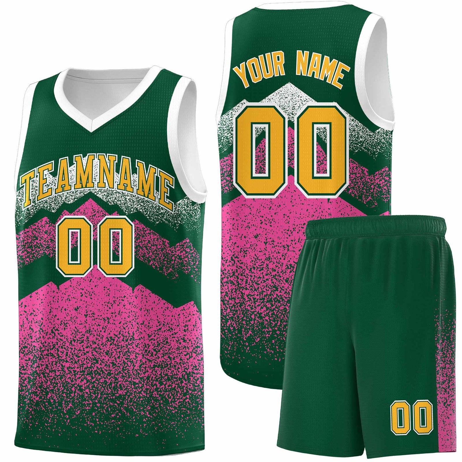 Custom Youth Basketball Jerseys Green Pink Gradient Mountain Design Uniforms