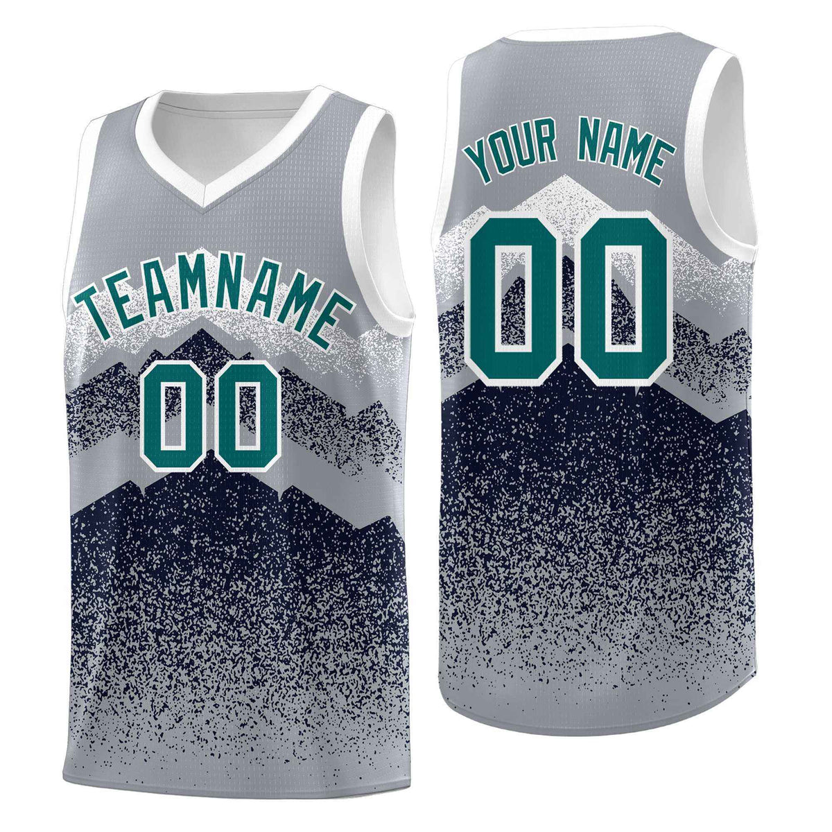 Custom Youth Basketball Jerseys Gray Navy Gradient Mountain Design Uniforms