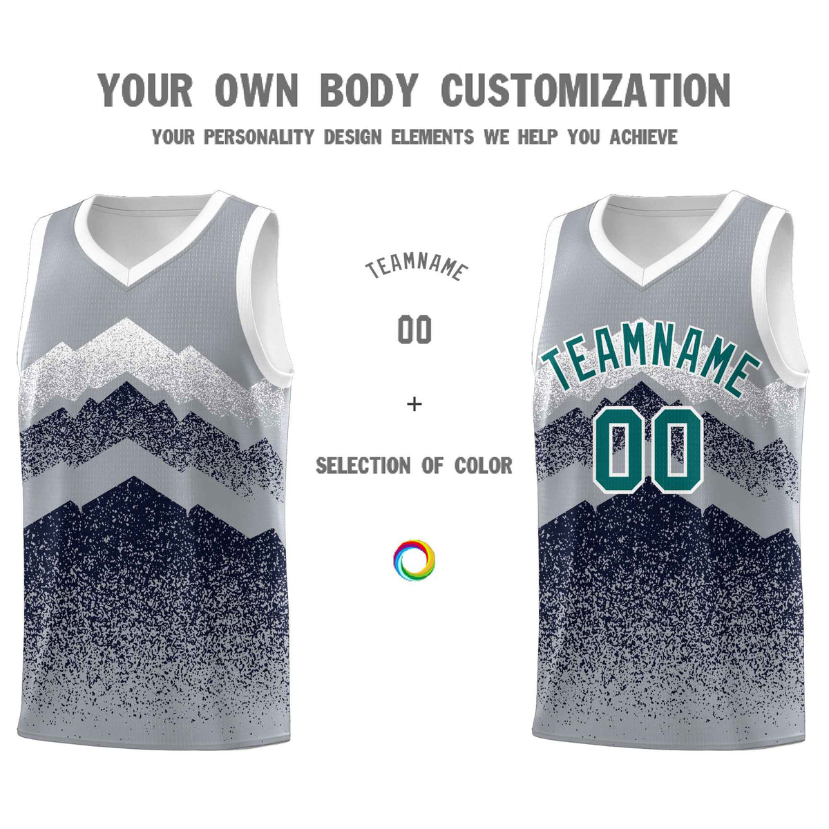 Custom Youth Basketball Jerseys Gray Navy Gradient Mountain Design Uniforms