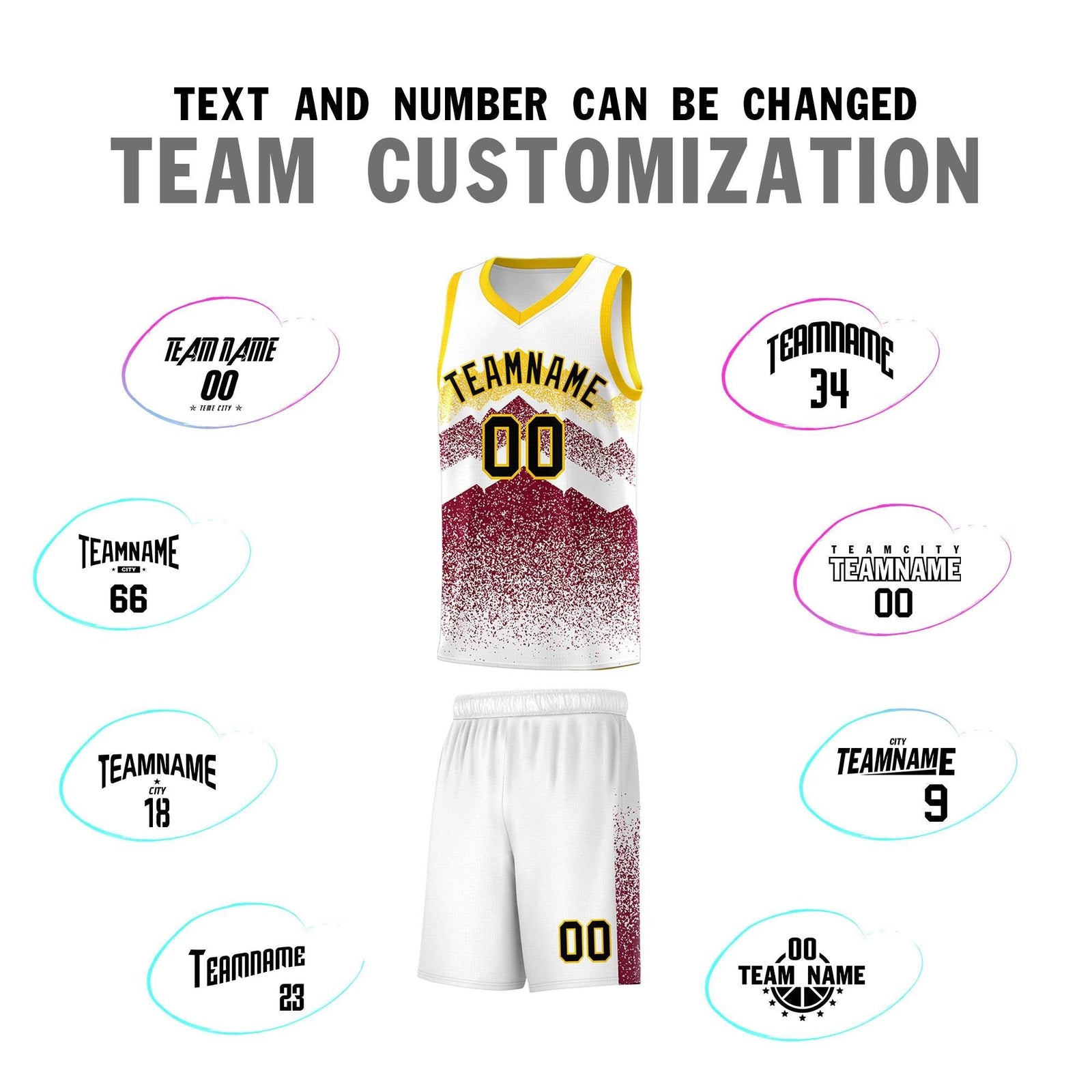 Personalized Youth Basketball Jerseys   White Crimson Gradient Mountain Design Uniforms