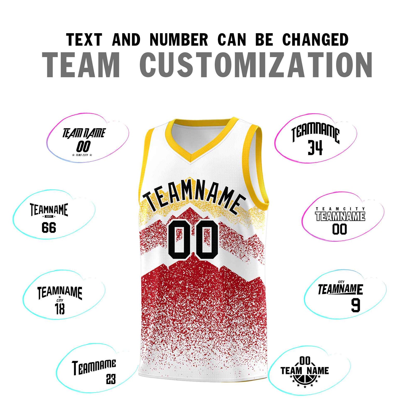 Custom Youth Basketball Jerseys White Red Gradient Mountain Design Uniforms