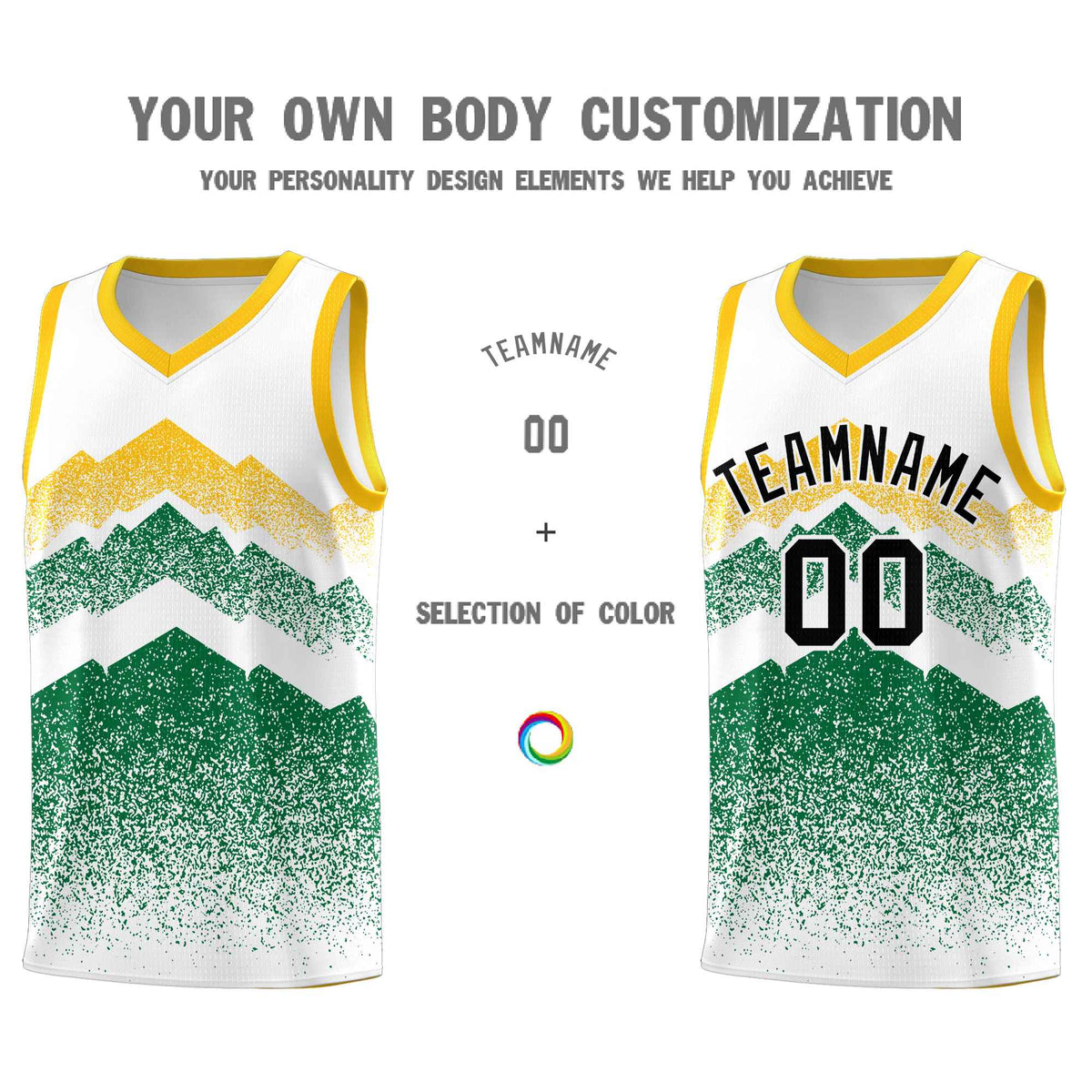 Personalized Youth Basketball Jerseys   White Kelly Green Gradient Mountain Design Uniforms