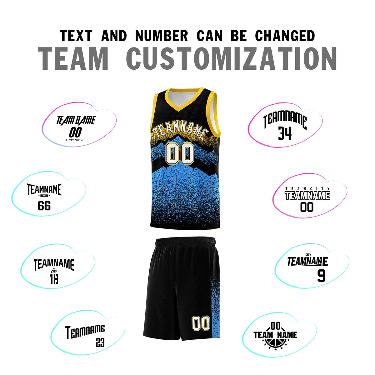 Custom Youth Basketball Jerseys Black Powder Blue Gradient Mountain Design Uniforms