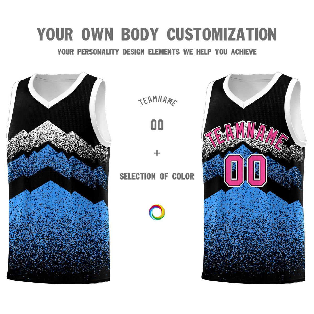 Personalized Youth Basketball Jerseys   Black Powder Blue Gradient Mountain Design Uniforms