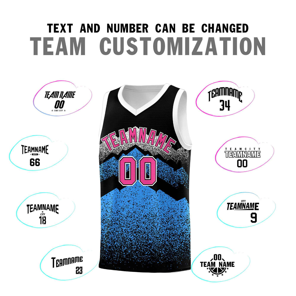 Personalized Youth Basketball Jerseys   Black Powder Blue Gradient Mountain Design Uniforms