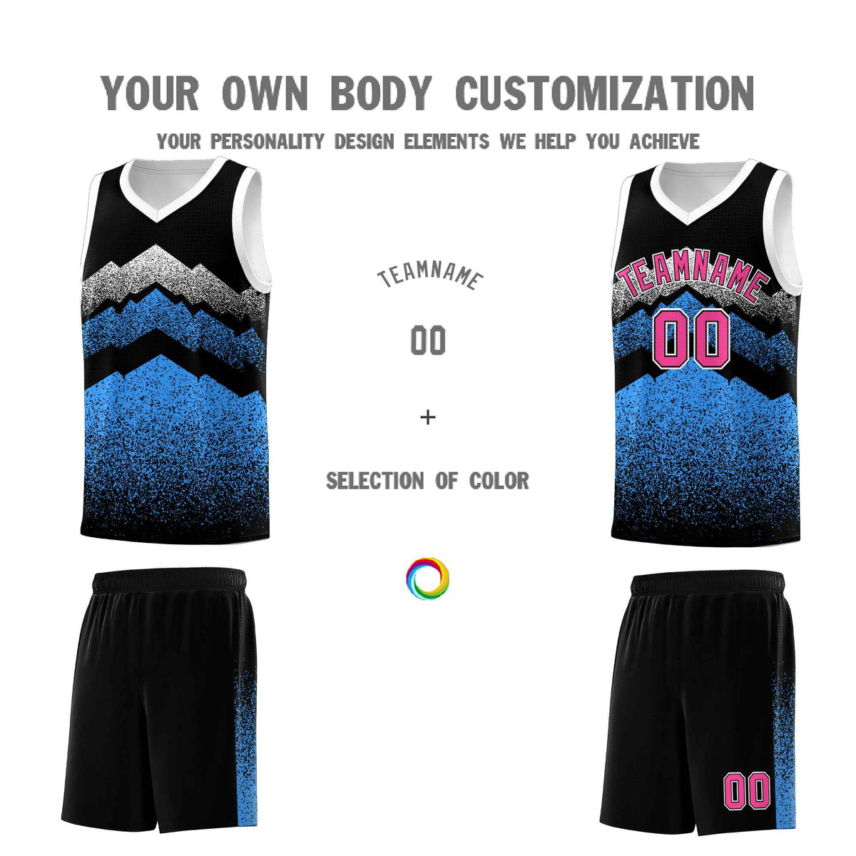 Personalized Youth Basketball Jerseys   Black Powder Blue Gradient Mountain Design Uniforms