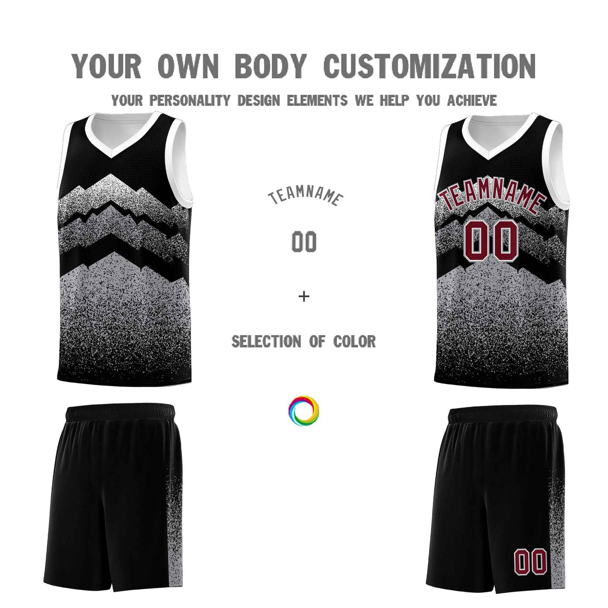 Personalized Youth Basketball Jerseys   Black Gray Gradient Mountain Design Uniforms