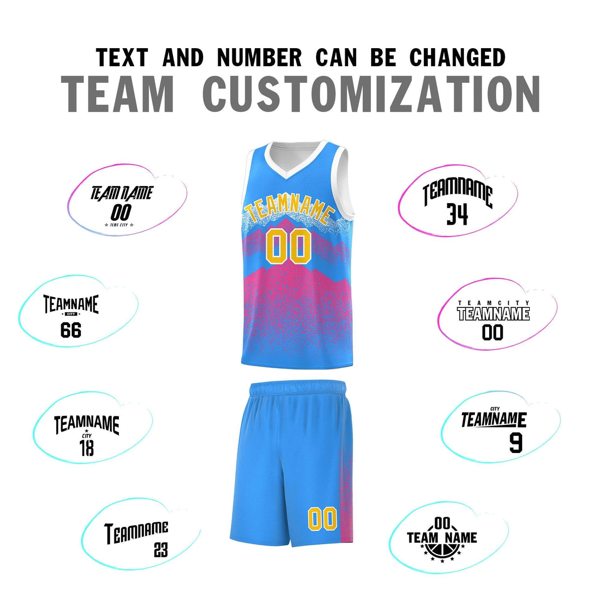 Custom Youth Basketball Jerseys Powder Blue Pink Gradient Mountain Design Uniforms