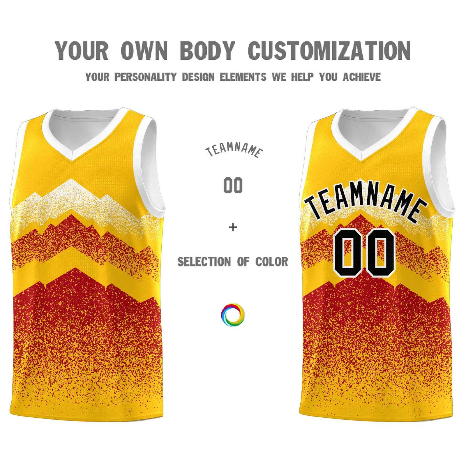 Personalized Youth Basketball Jerseys   Gold Red Gradient Mountain Design Uniforms