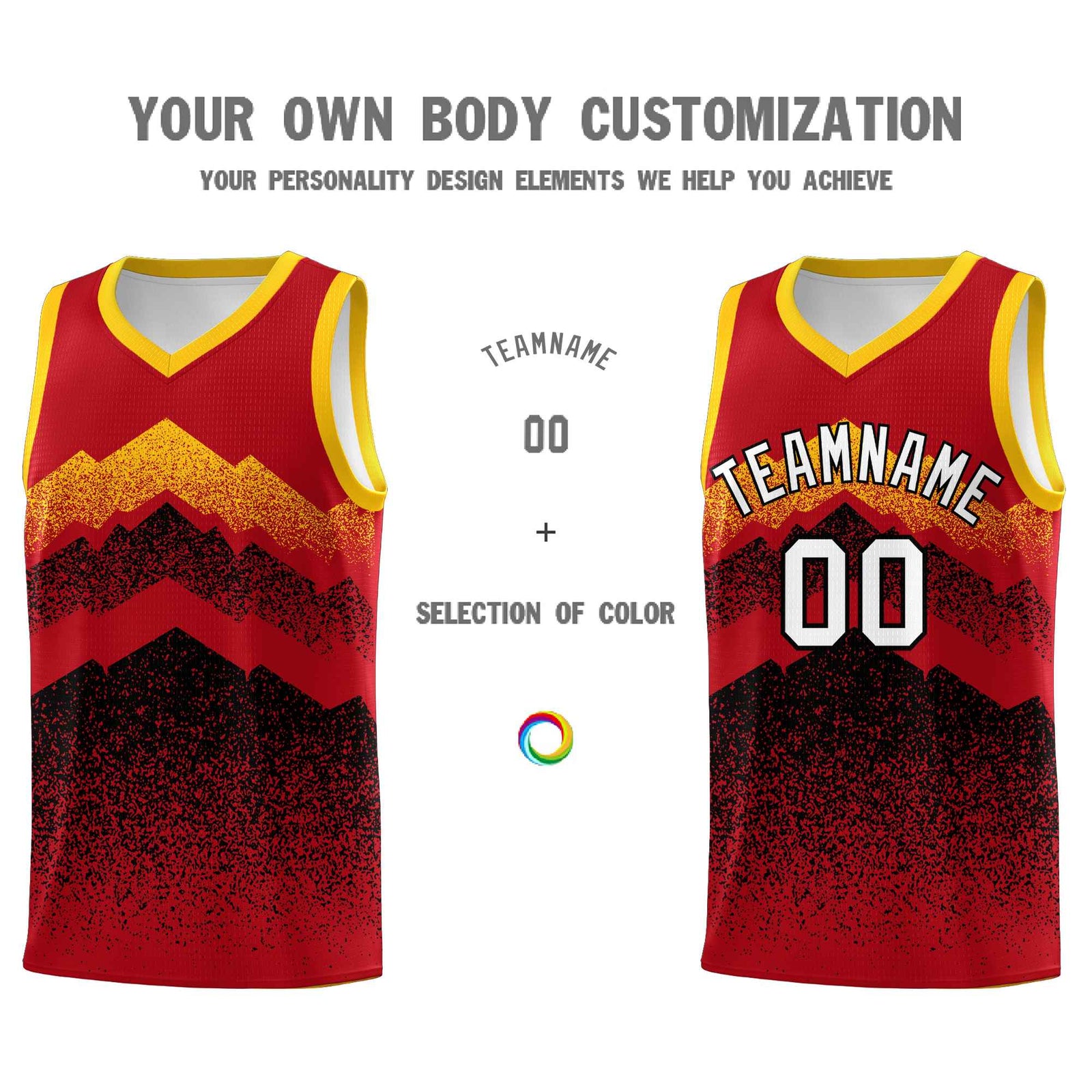 Custom Youth Basketball Jerseys Red Black Gradient Mountain Design Uniforms