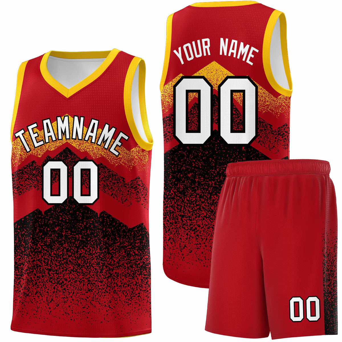 Custom Youth Basketball Jerseys Red Black Gradient Mountain Design Uniforms