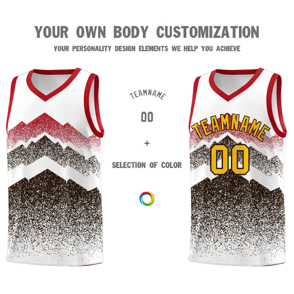 Custom Youth Basketball Jerseys White Brown Gradient Mountain Design Uniforms
