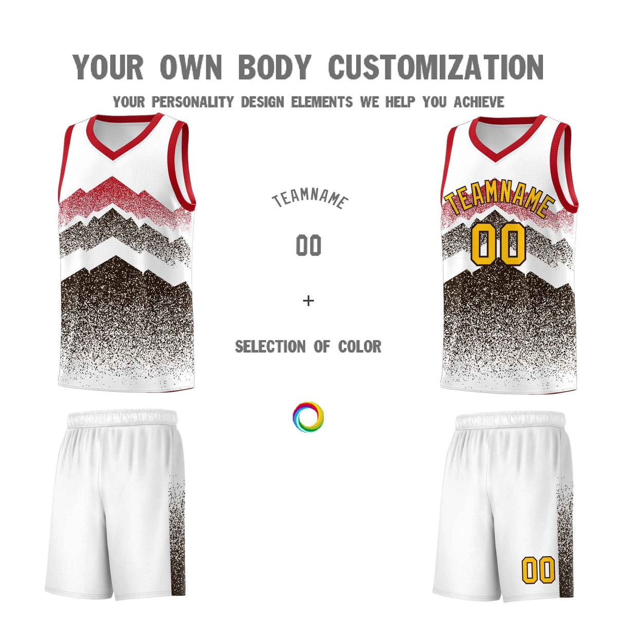 Custom Youth Basketball Jerseys White Brown Gradient Mountain Design Uniforms
