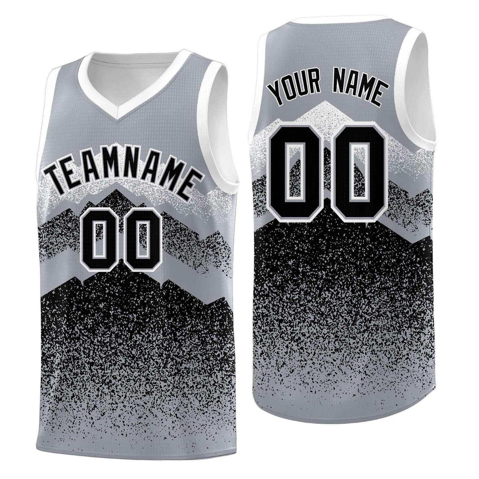 Personalized Youth Basketball Jerseys   Gray Black Gradient Mountain Design Uniforms