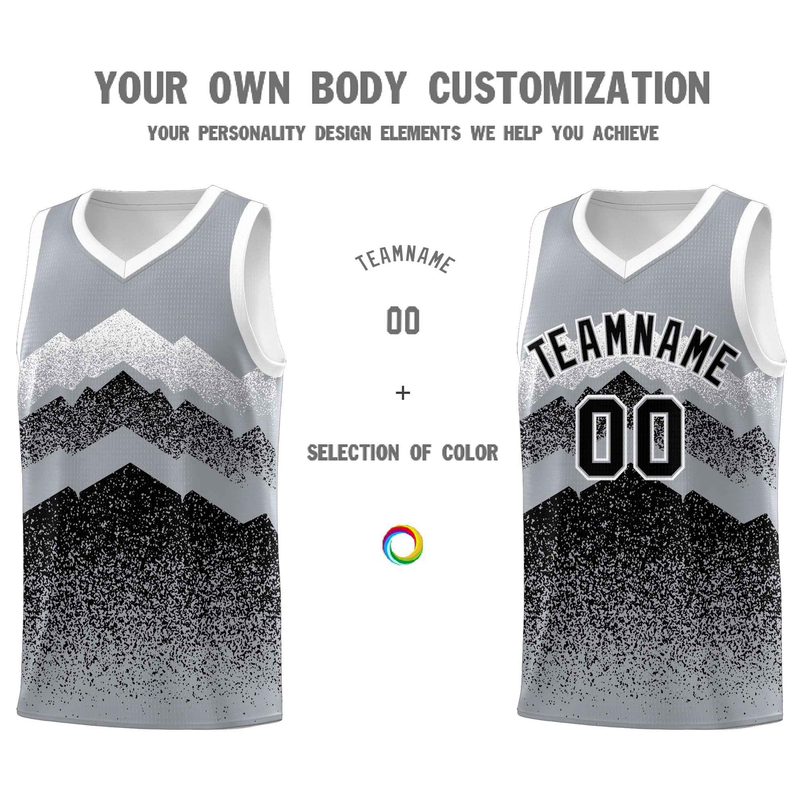 Personalized Youth Basketball Jerseys   Gray Black Gradient Mountain Design Uniforms
