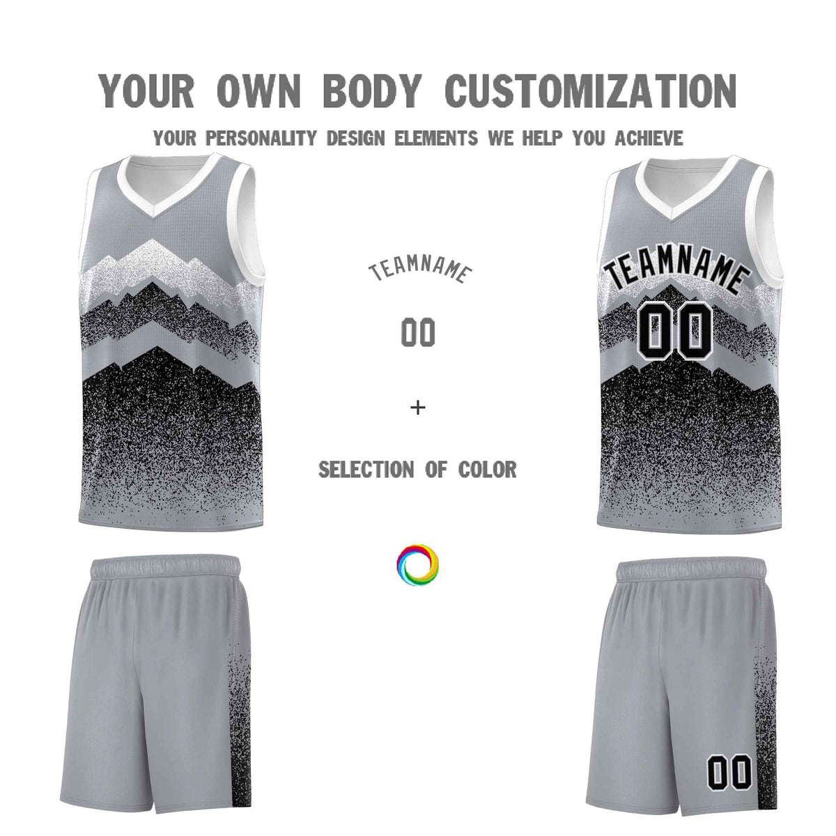 Personalized Youth Basketball Jerseys   Gray Black Gradient Mountain Design Uniforms