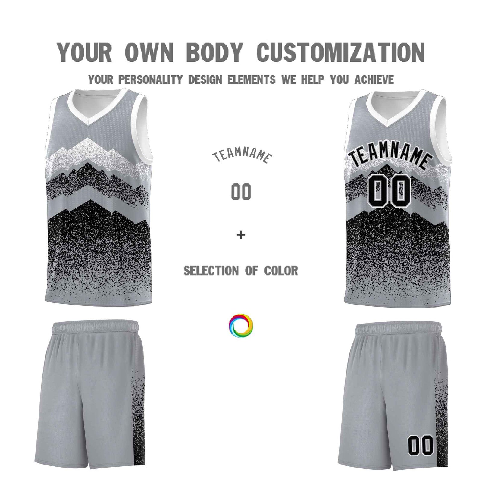 Personalized Youth Basketball Jerseys   Gray Black Gradient Mountain Design Uniforms