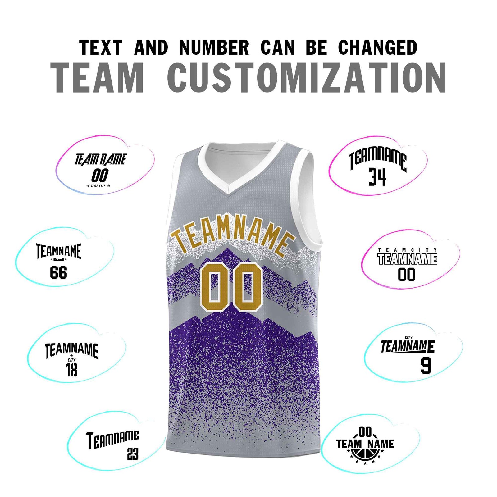 Custom Youth Basketball Jerseys Gray Purple Gradient Mountain Design Uniforms
