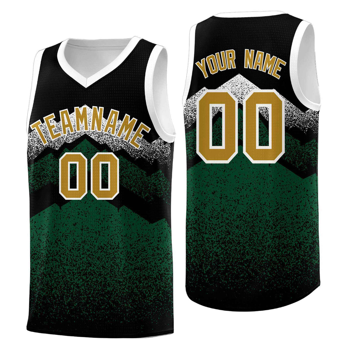 Personalized Youth Basketball Jerseys   Black Green Gradient Mountain Design Uniforms