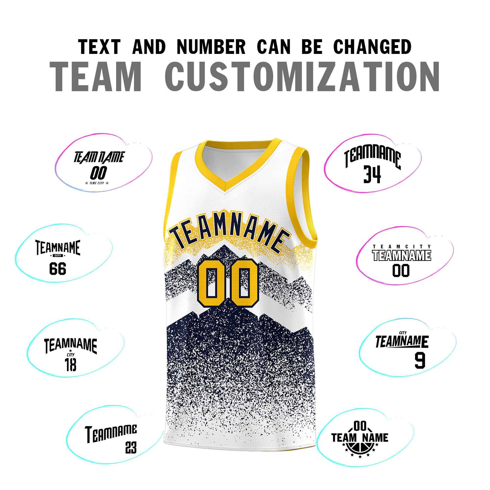 Custom Youth Basketball Jerseys White Navy Gradient Mountain Design Uniforms