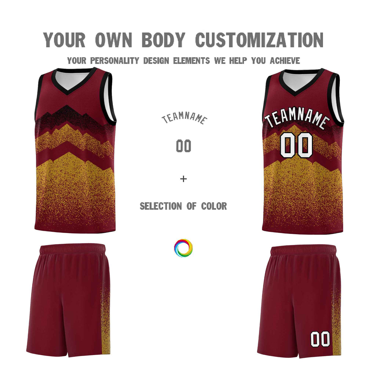 Personalized Youth Basketball Jerseys   Crimson Old Gold Gradient Mountain Design Uniforms