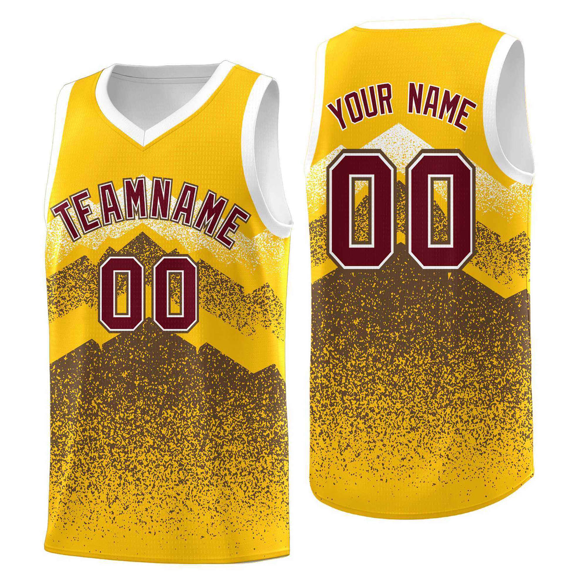 Custom Youth Basketball Jerseys Gold Coffee Gradient Mountain Design Uniforms