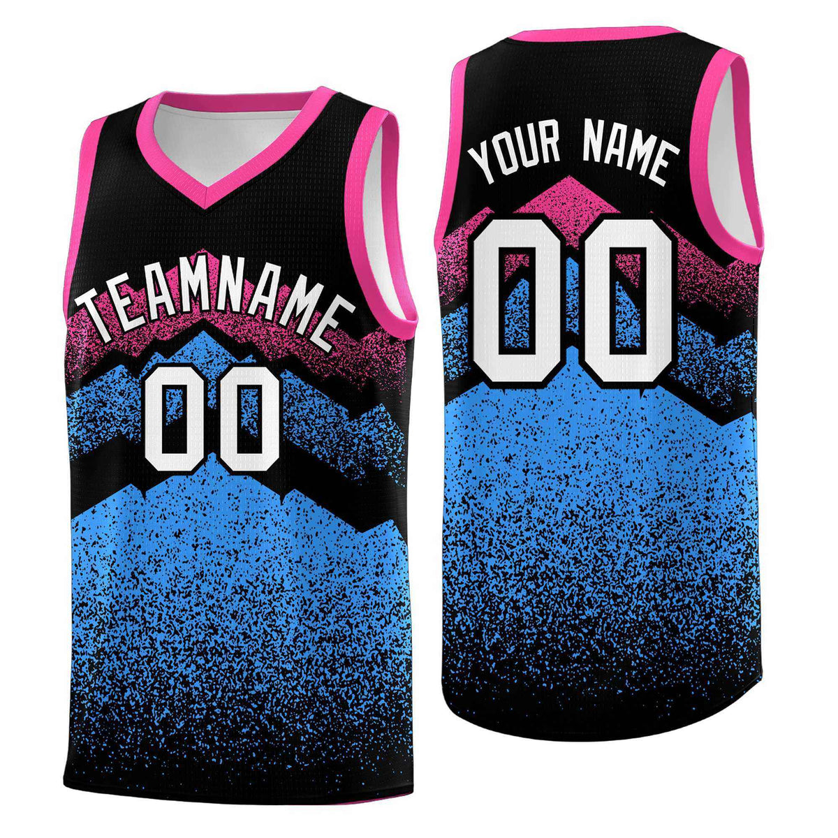 Custom Youth Basketball Jerseys Black Powder Blue Gradient Mountain Design Uniforms