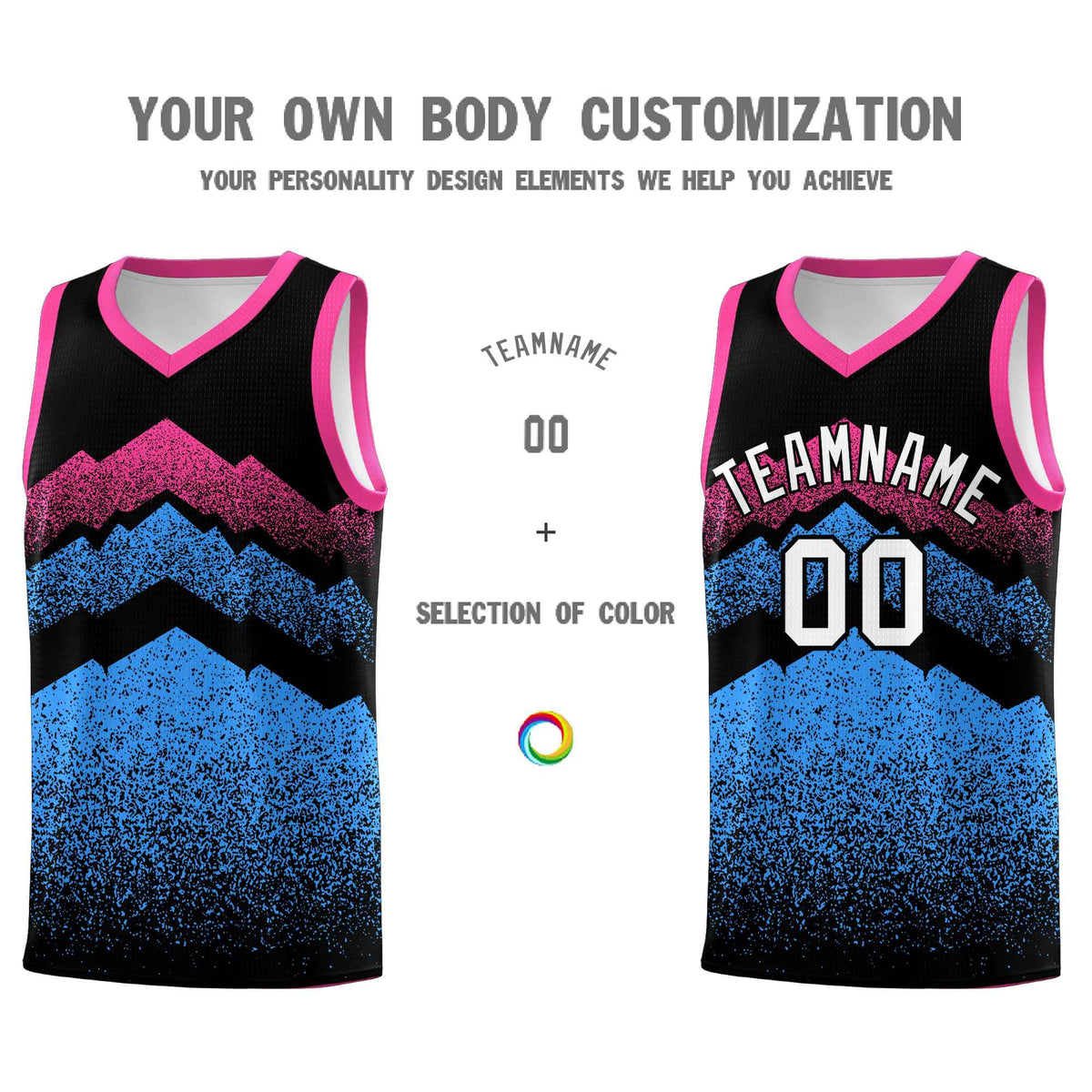 Custom Youth Basketball Jerseys Black Powder Blue Gradient Mountain Design Uniforms