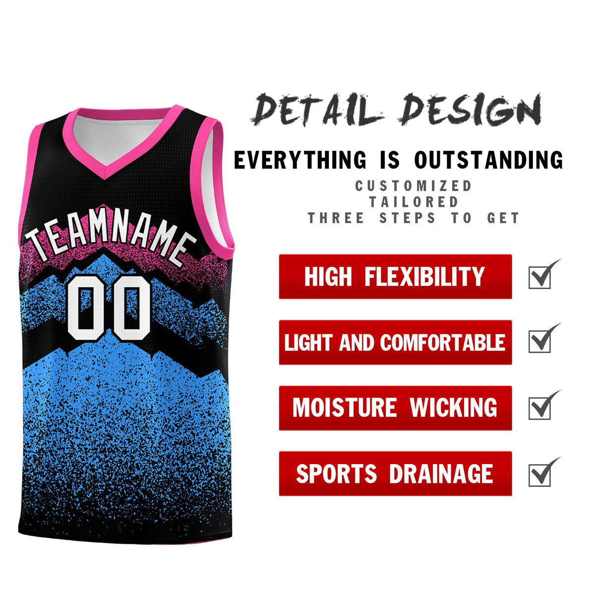 Custom Youth Basketball Jerseys Black Powder Blue Gradient Mountain Design Uniforms