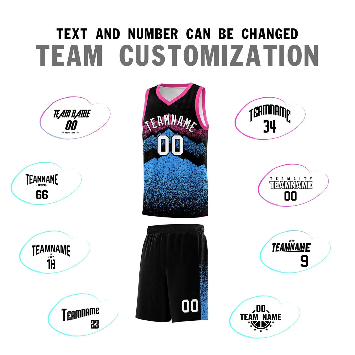 Custom Youth Basketball Jerseys Black Powder Blue Gradient Mountain Design Uniforms