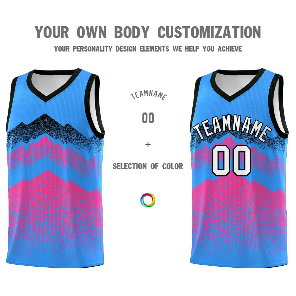 Custom Youth Basketball Jerseys Powder Blue Pink Gradient Mountain Design Uniforms