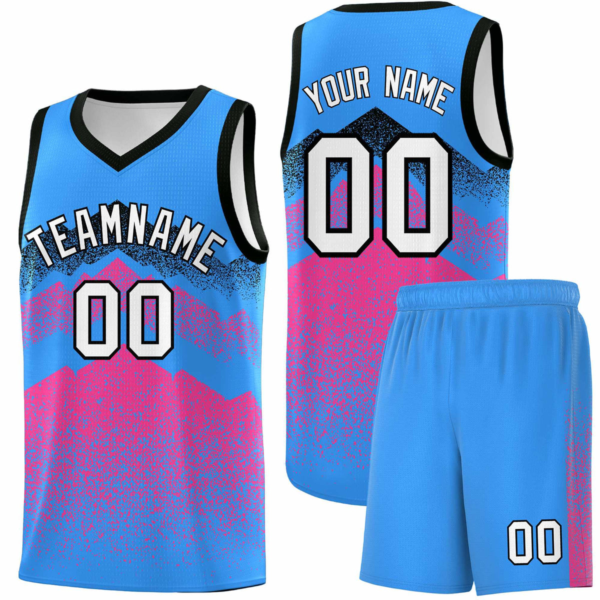 Custom Youth Basketball Jerseys Powder Blue Pink Gradient Mountain Design Uniforms