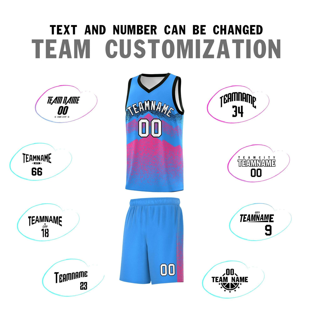 Custom Youth Basketball Jerseys Powder Blue Pink Gradient Mountain Design Uniforms