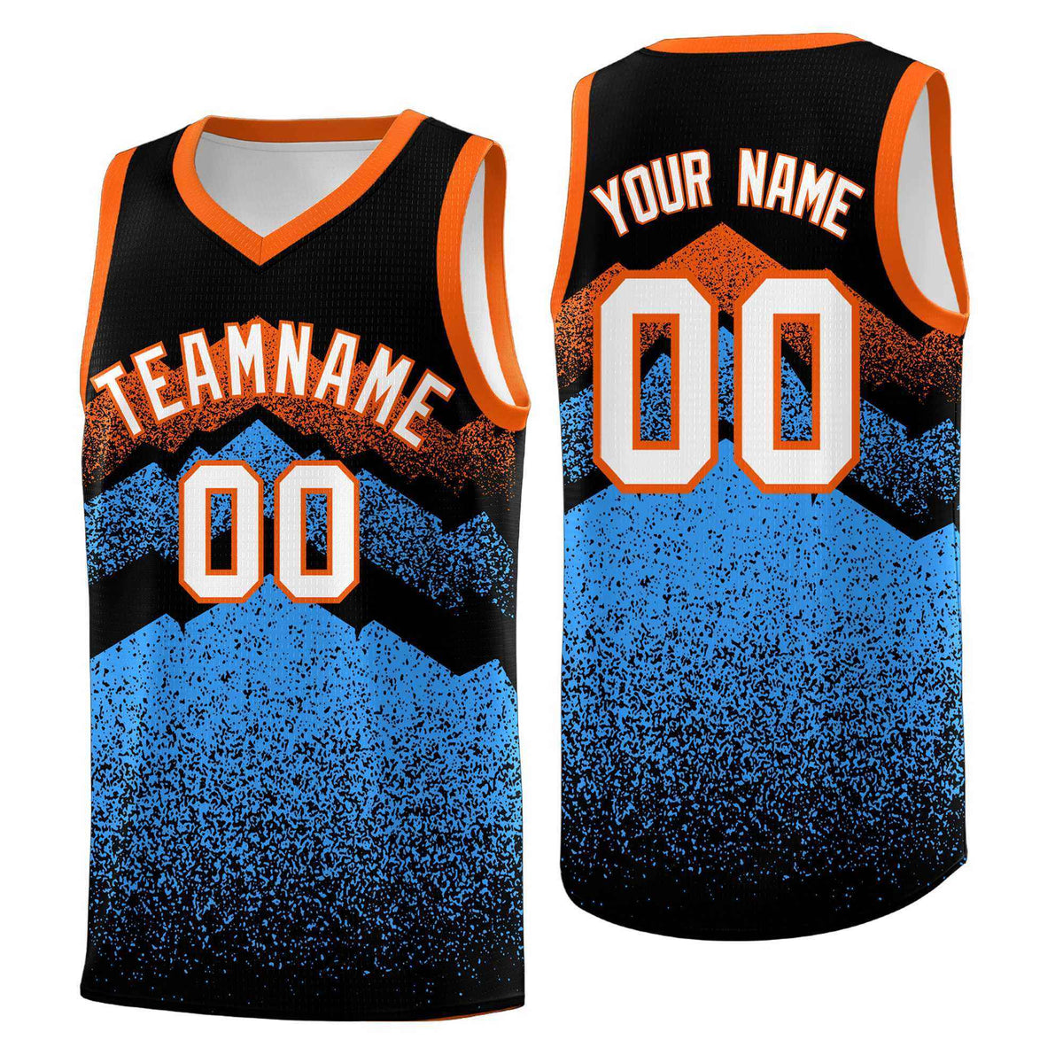 Personalized Youth Basketball Jerseys   Black Powder Blue Gradient Mountain Design Uniforms