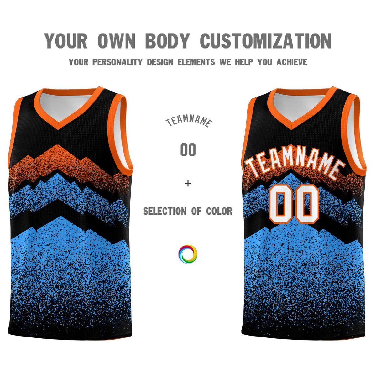 Personalized Youth Basketball Jerseys   Black Powder Blue Gradient Mountain Design Uniforms