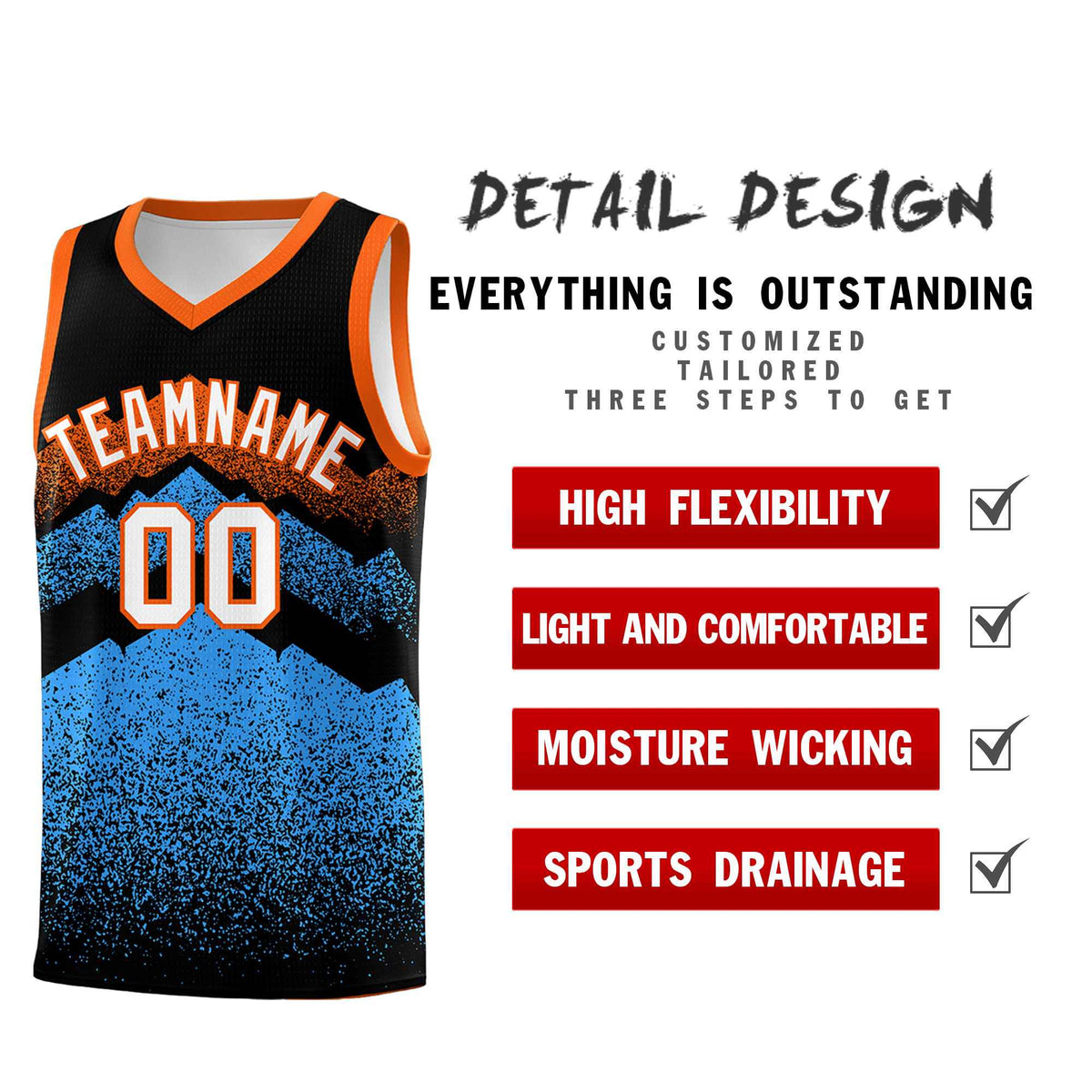 Personalized Youth Basketball Jerseys   Black Powder Blue Gradient Mountain Design Uniforms