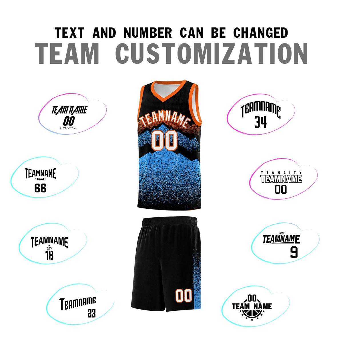 Personalized Youth Basketball Jerseys   Black Powder Blue Gradient Mountain Design Uniforms