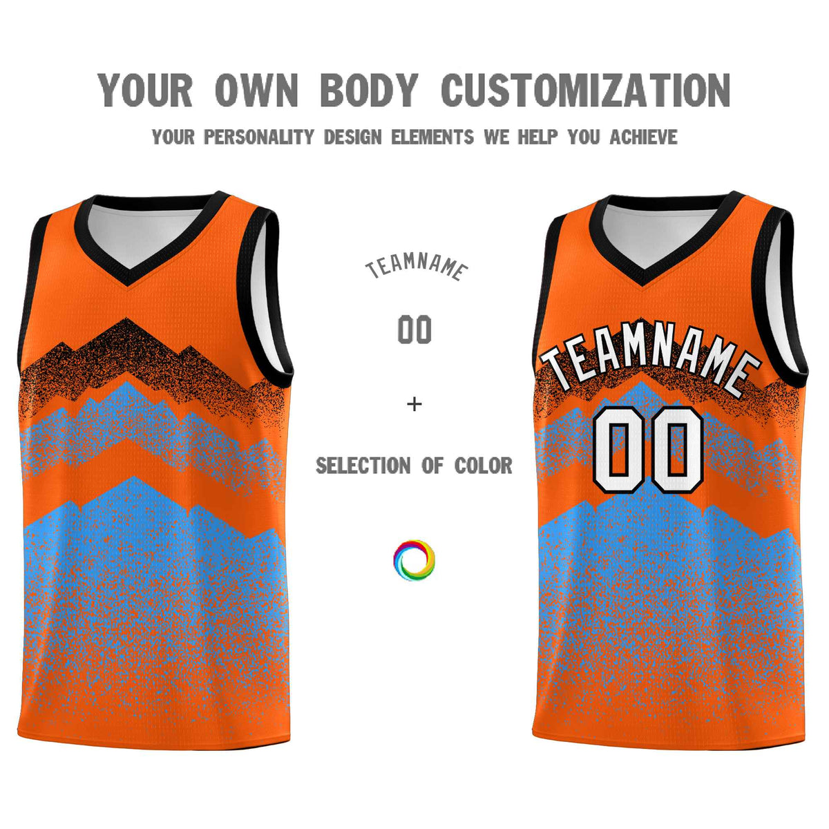 Custom Youth Basketball Jerseys Orange Powder Blue Gradient Mountain Design Uniforms