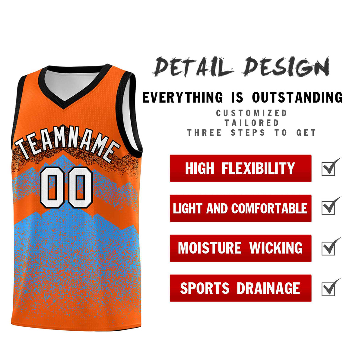 Custom Youth Basketball Jerseys Orange Powder Blue Gradient Mountain Design Uniforms