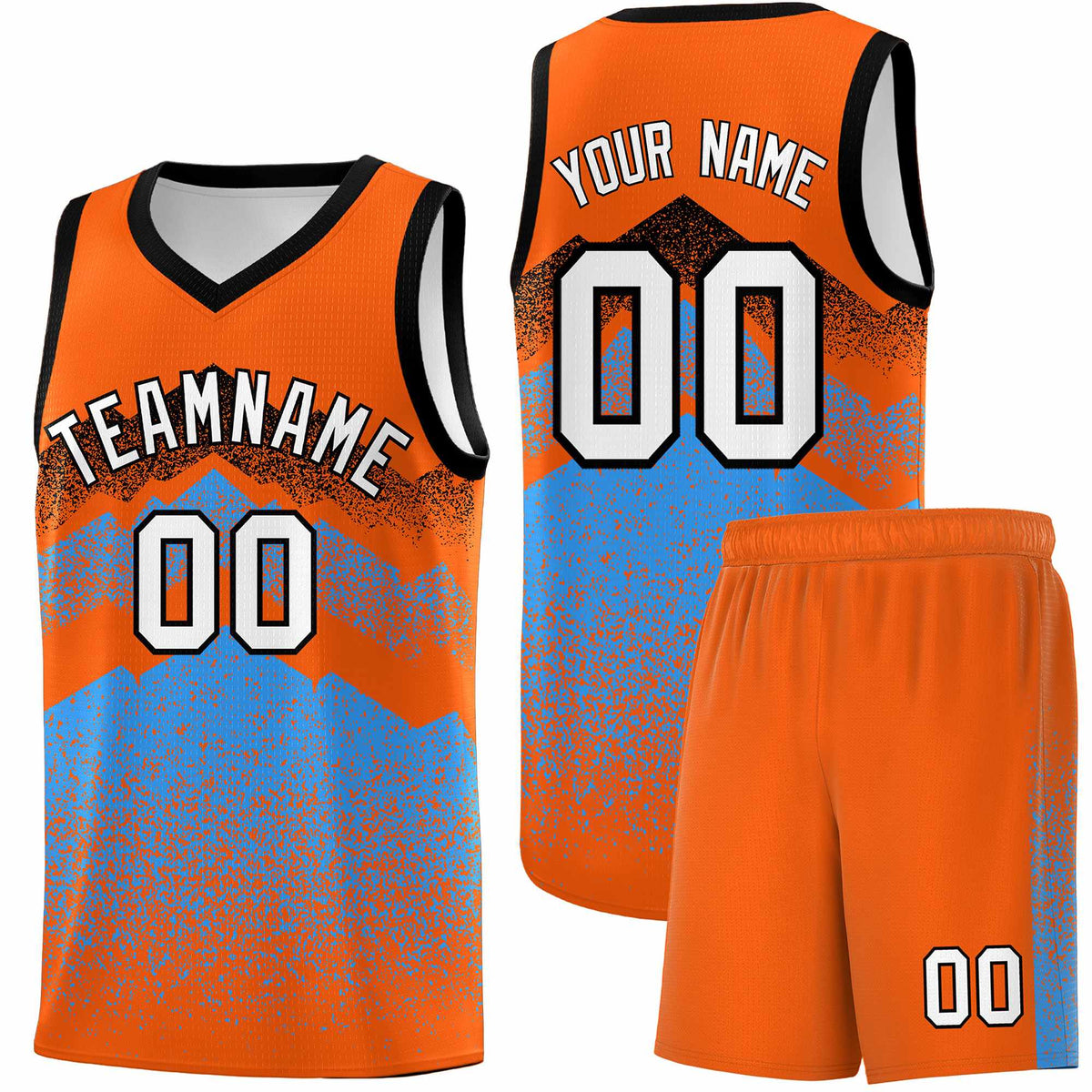 Custom Youth Basketball Jerseys Orange Powder Blue Gradient Mountain Design Uniforms