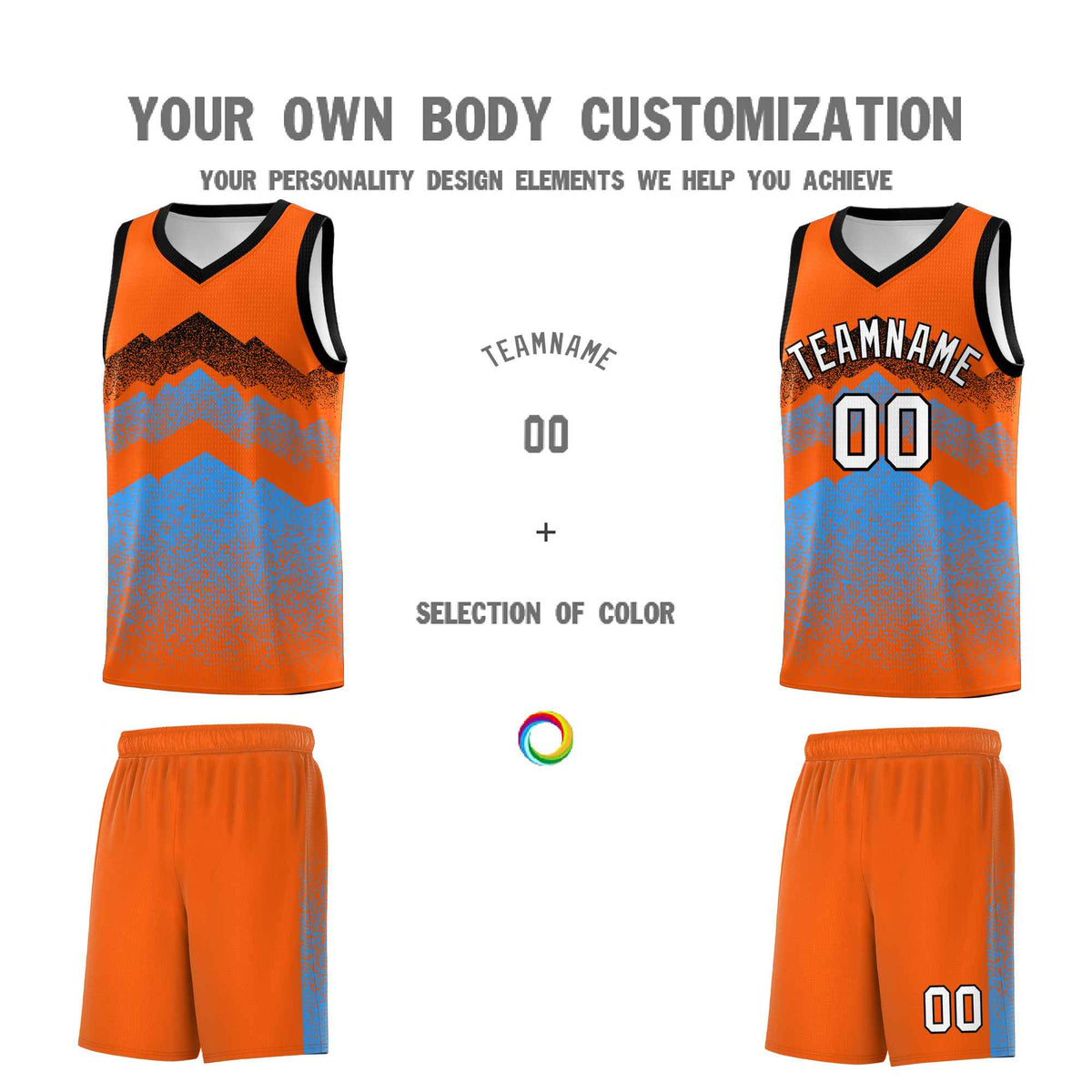 Custom Youth Basketball Jerseys Orange Powder Blue Gradient Mountain Design Uniforms