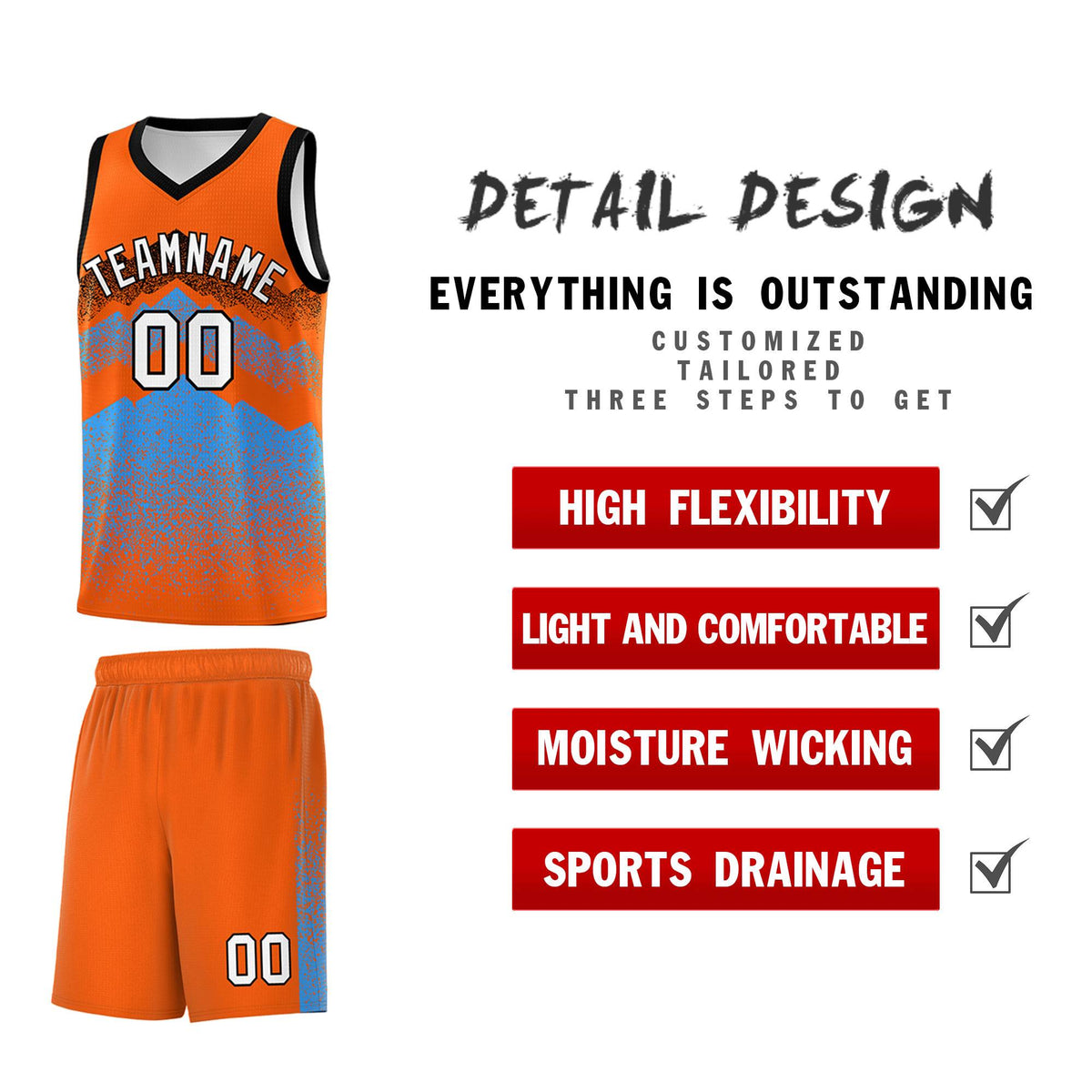 Custom Youth Basketball Jerseys Orange Powder Blue Gradient Mountain Design Uniforms