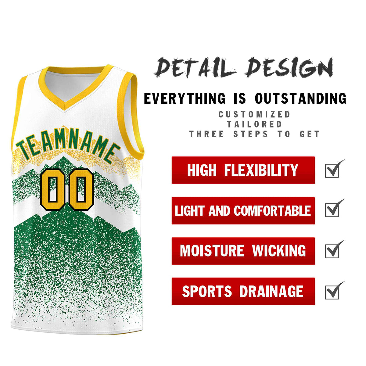 Personalized Youth Basketball Jerseys   White Kelly Green Gradient Mountain Design Uniforms