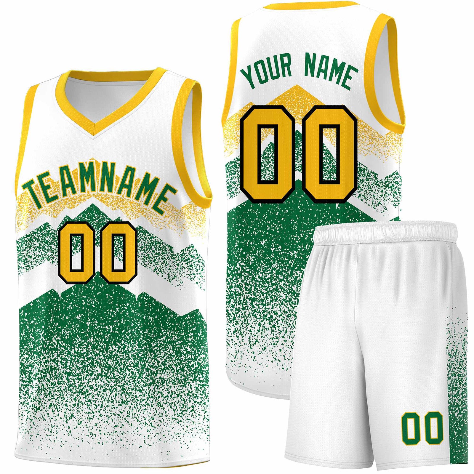 Personalized Youth Basketball Jerseys   White Kelly Green Gradient Mountain Design Uniforms