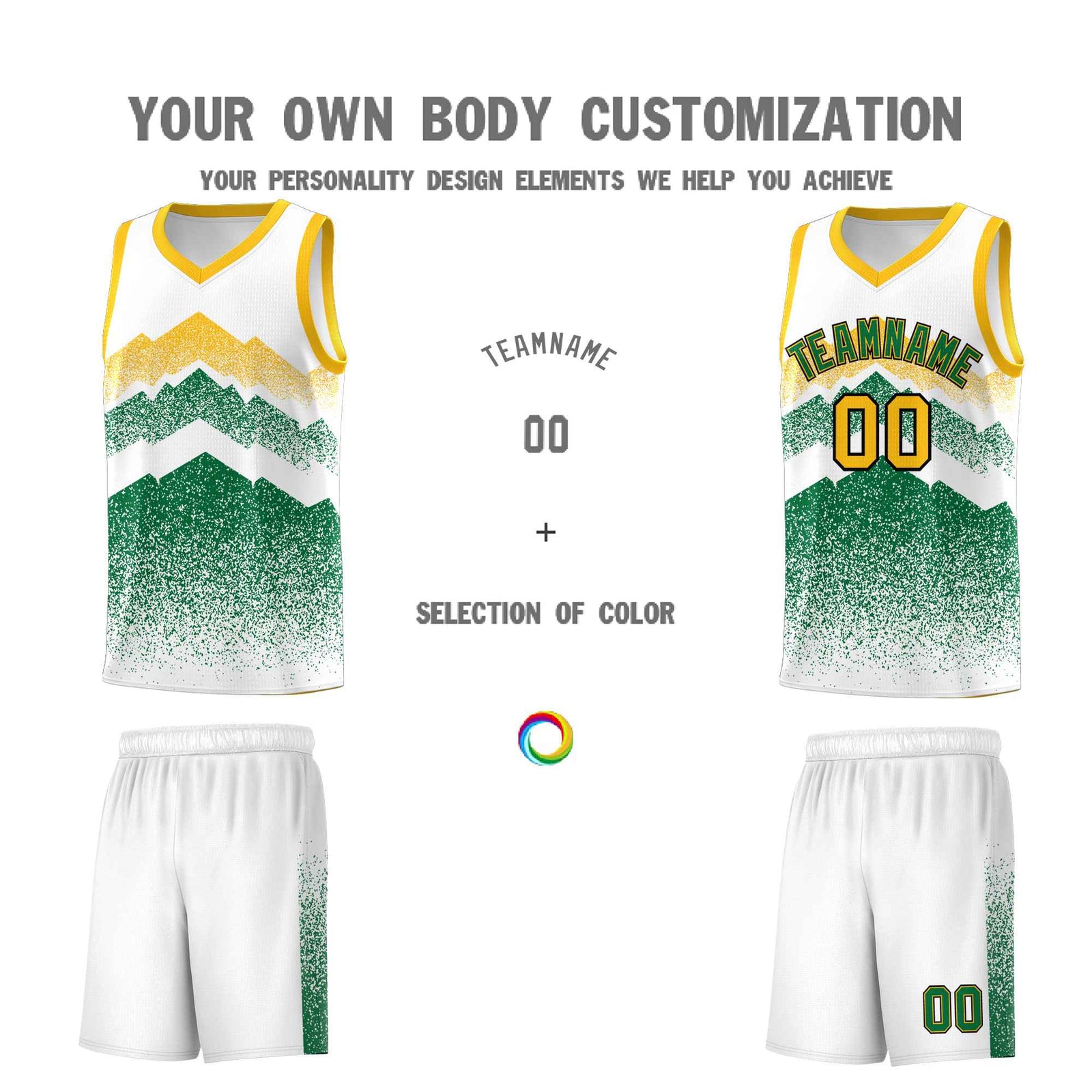Personalized Youth Basketball Jerseys   White Kelly Green Gradient Mountain Design Uniforms