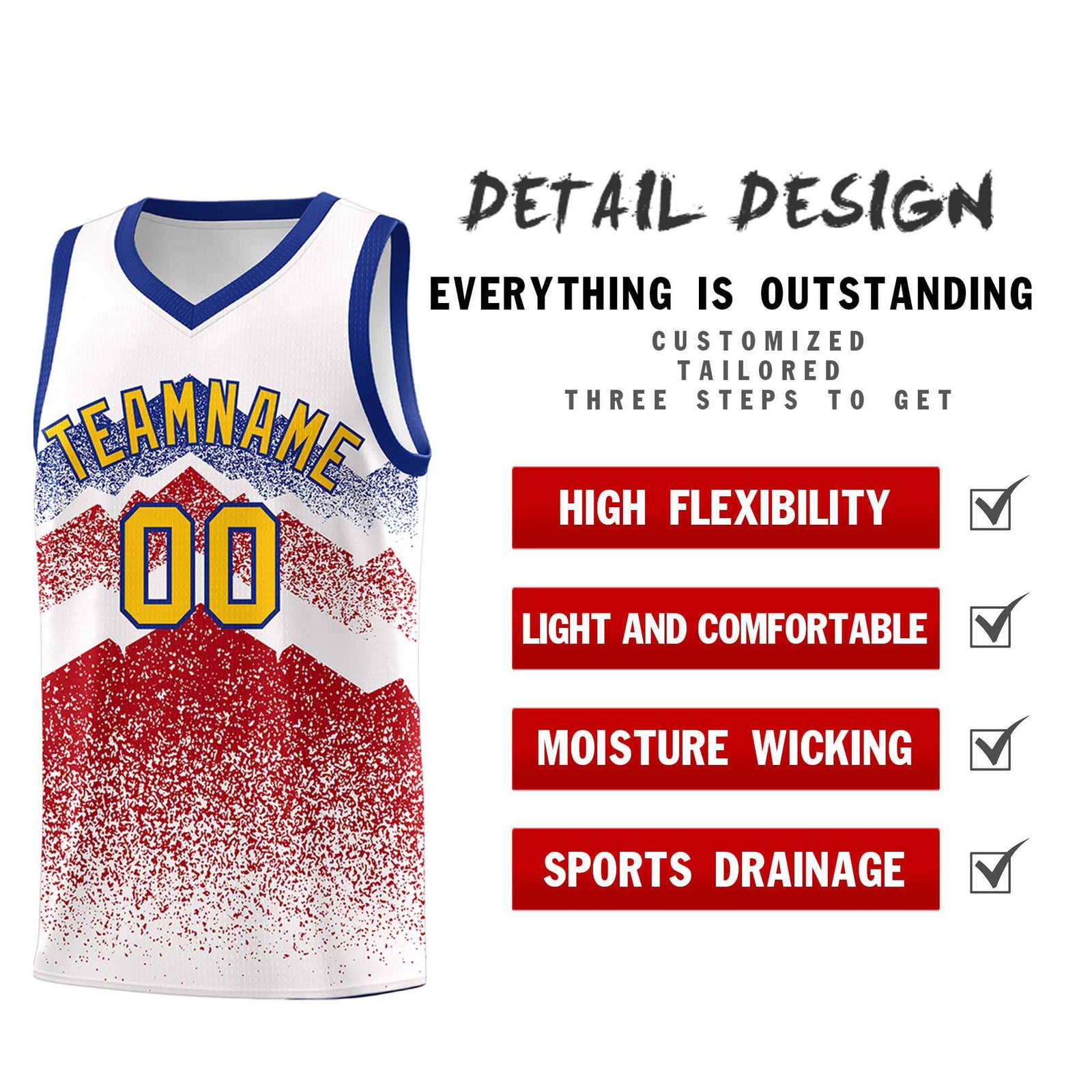 Custom Youth Basketball Jerseys White Red Gradient Mountain Design Uniforms